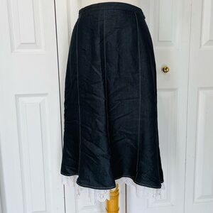 Laura Dark Blue Denim Chambray Skirt with White Lace Trim